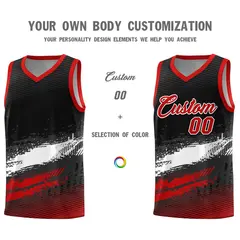 Black White Red Graffiti Pattern Basketball Jersey 3