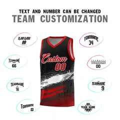 Black White Red Graffiti Pattern Basketball Jersey 4