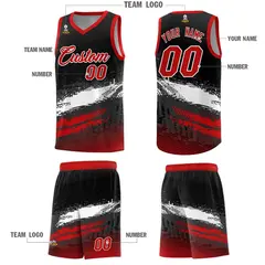 Black White Red Graffiti Pattern Basketball Jersey 5