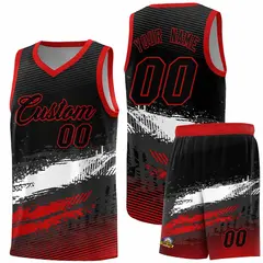 Black White Red Graffiti Pattern Basketball Jersey