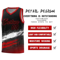 Black White Red Graffiti Pattern Basketball Jersey 2