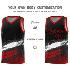 Black White Red Graffiti Pattern Basketball Jersey 3