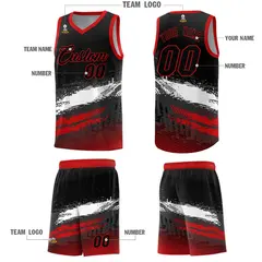 Black White Red Graffiti Pattern Basketball Jersey 5