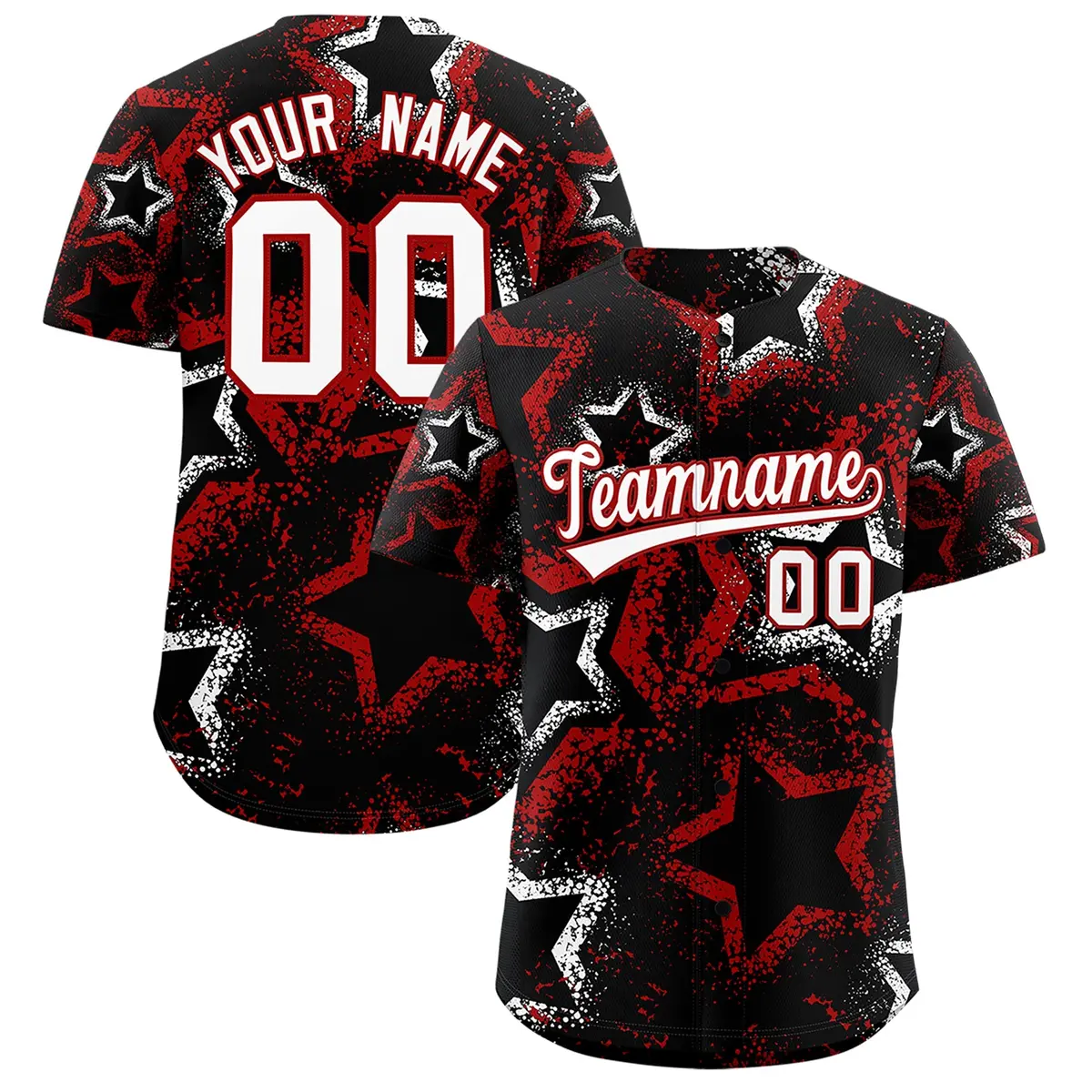 Black White Red Graffiti Star Ink Texture Baseball Jersey