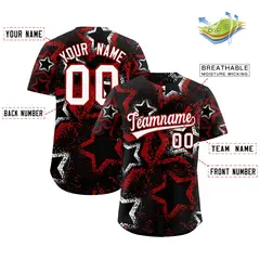 Black White Red Graffiti Star Ink Texture Baseball Jersey 2