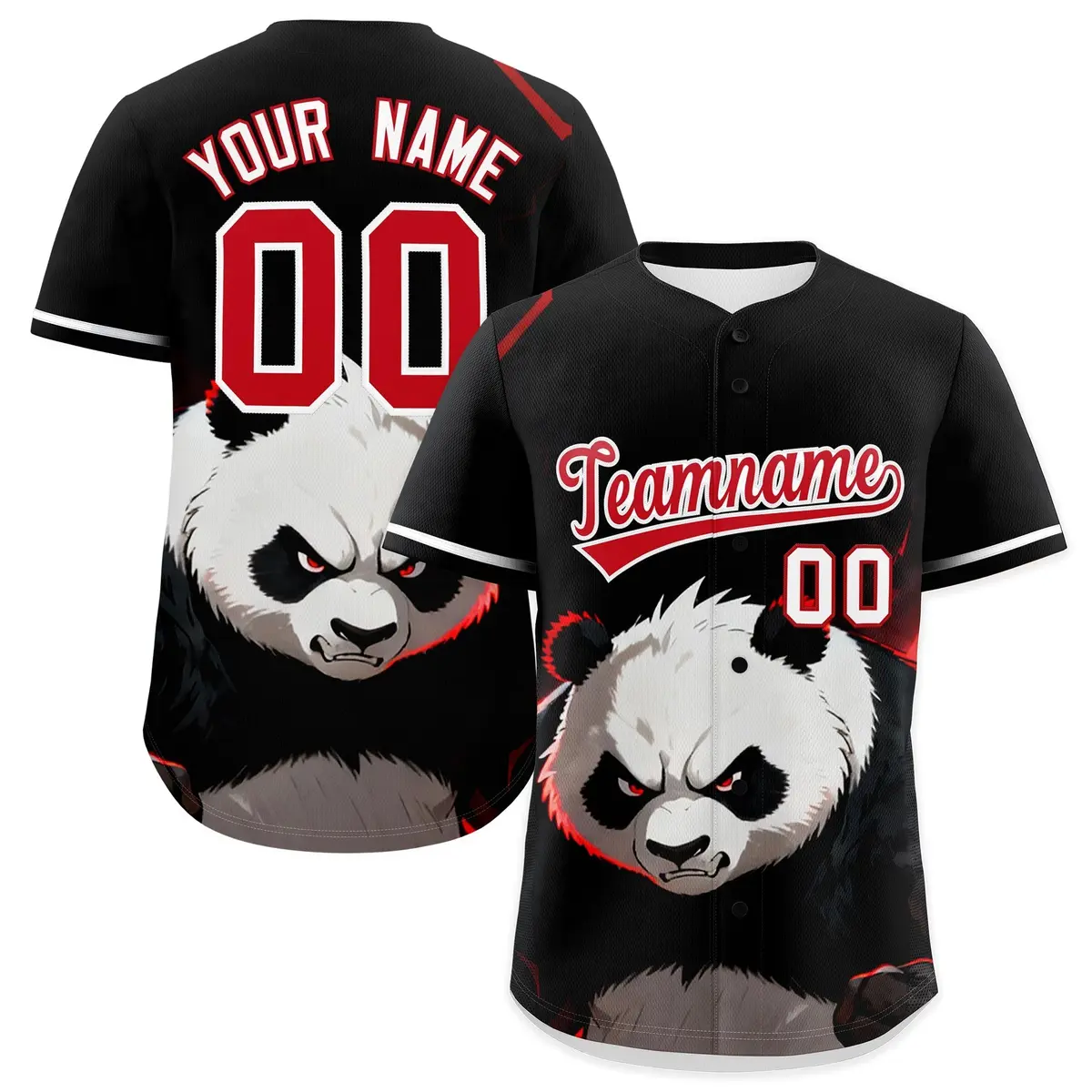 Black White Red Panda Graffiti Animal Series Baseball Jersey