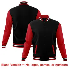 Black White Red Raglan Full-Snap Letterman Cotton Jacket 6