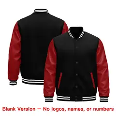 Black White Red Raglan Varsity Full-Snap Letterman Jacket 5