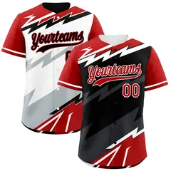 Black White Red Reversible Baseball Jersey Lightning & Graffiti Pattern
