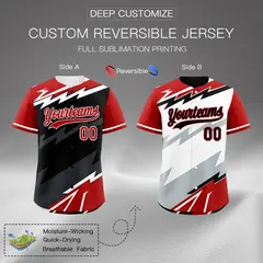 Black White Red Reversible Baseball Jersey Lightning & Graffiti Pattern 2