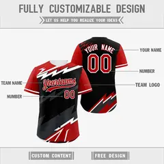 Black White Red Reversible Baseball Jersey Lightning & Graffiti Pattern 3