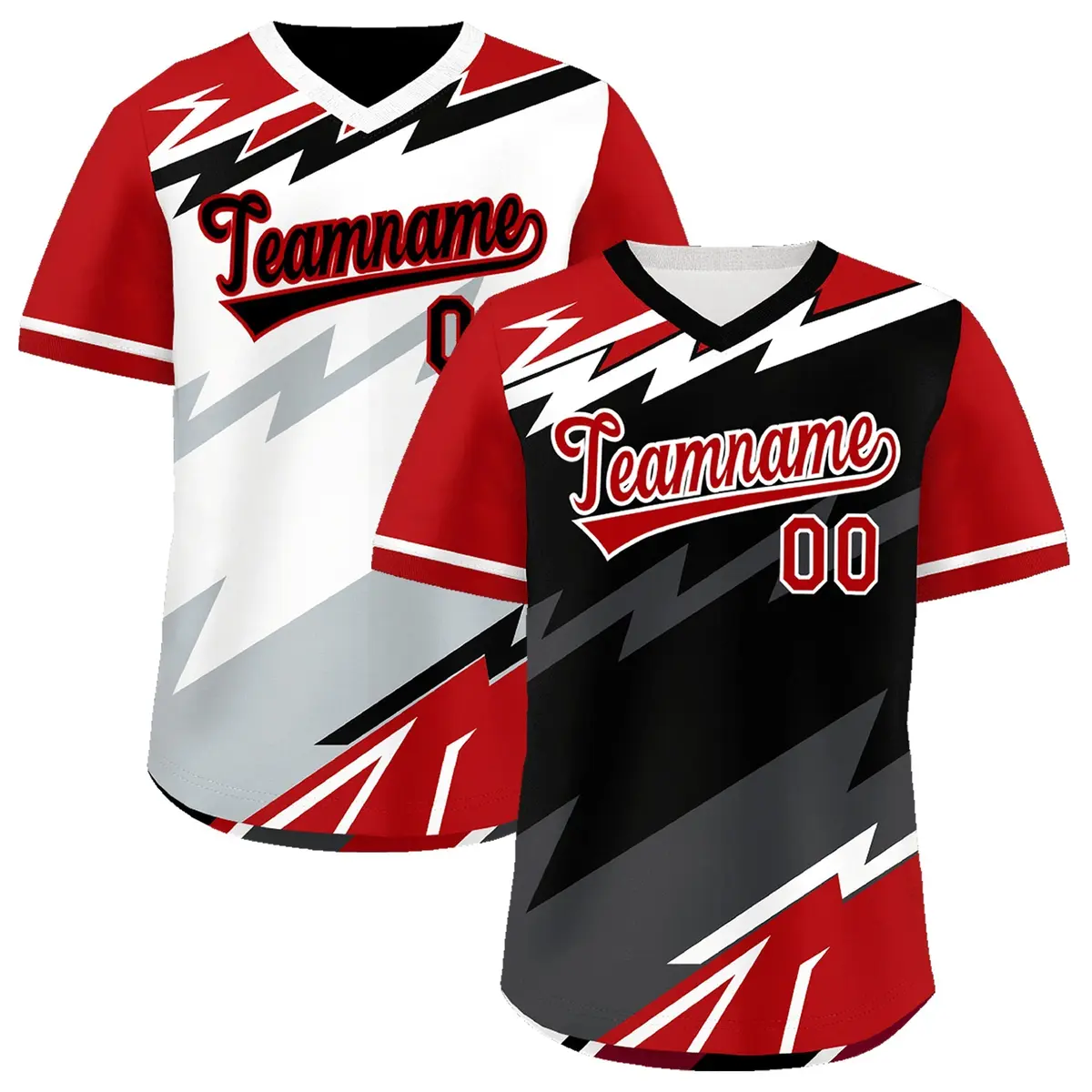 Black White Red Reversible Baseball Jersey Lightning & Graffiti Pullover V-Neck