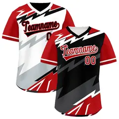 Black White Red Reversible Baseball Jersey Lightning & Graffiti Pullover V-Neck