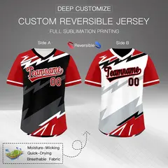 Black White Red Reversible Baseball Jersey Lightning & Graffiti Pullover V-Neck 2