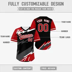 Black White Red Reversible Baseball Jersey Lightning & Graffiti Pullover V-Neck 3