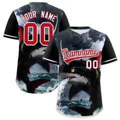 Black White Red Shark Graffiti Pattern Baseball Jersey 1