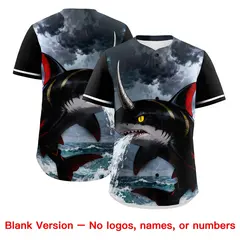Black White Red Shark Graffiti Pattern Baseball Jersey 7