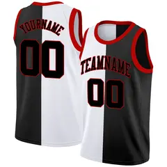 Black White-Red Split Fashion Tops Basketball Jersey