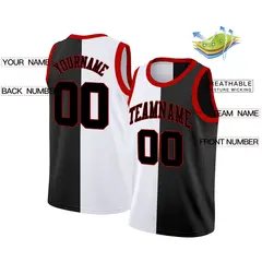 Black White-Red Split Fashion Tops Basketball Jersey 2