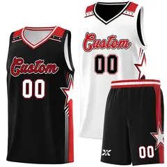 Black White Red Star Graffiti Double Side Basketball Uniform
