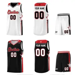 Black White Red Star Graffiti Double Side Basketball Uniform 3