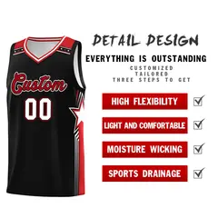 Black White Red Star Graffiti Double Side Basketball Uniform 4