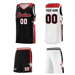 Black White Red Star Graffiti Double Side Basketball Uniform 5