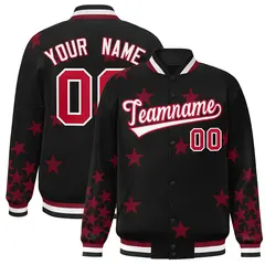 Black White-Red Star Graffiti Varsity Full-Snap Bomber Jacket