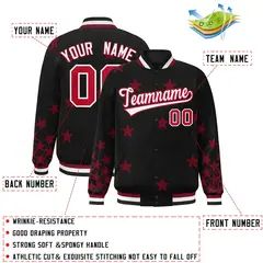 Black White-Red Star Graffiti Varsity Full-Snap Bomber Jacket 2