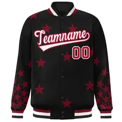 Black White-Red Star Graffiti Varsity Full-Snap Bomber Jacket 3