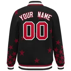 Black White-Red Star Graffiti Varsity Full-Snap Bomber Jacket 4
