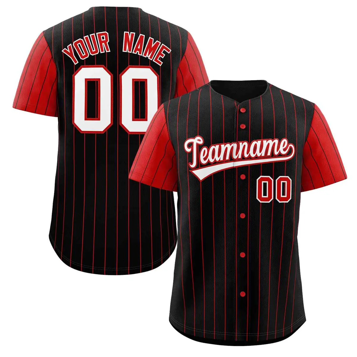 Black White-Red Stripe Raglan Baseball Jersey