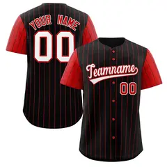 Black White-Red Stripe Raglan Baseball Jersey