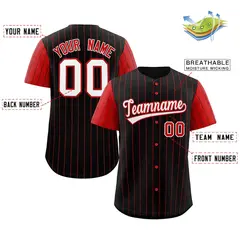 Black White-Red Stripe Raglan Baseball Jersey 2