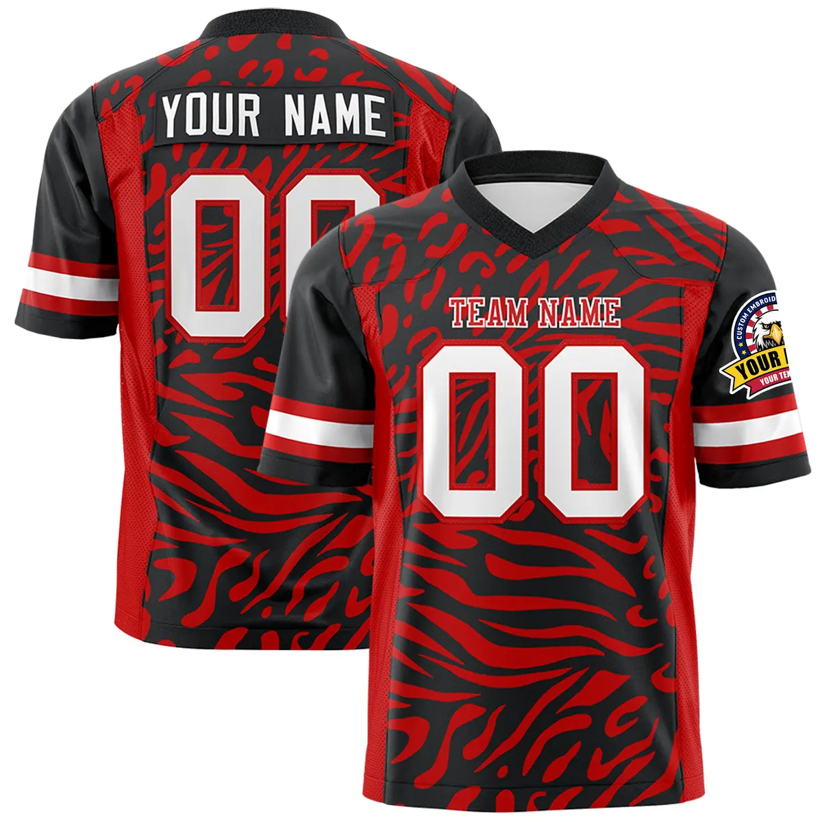 Black White-Red Zebra Stripes Pattern Football Jersey