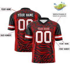 Black White-Red Zebra Stripes Pattern Football Jersey 2