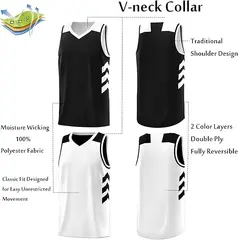 Black White Reversible Basketball Jersey For Men 5