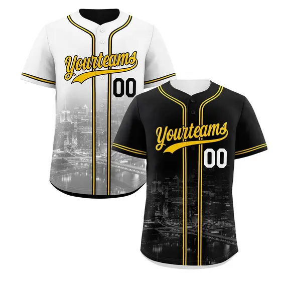 Black White Reversible City Skyline Graffiti Stretch Baseball Jersey
