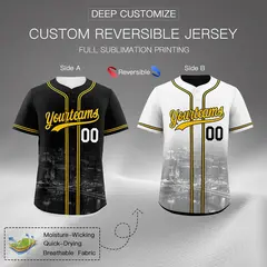 Black White Reversible City Skyline Graffiti Stretch Baseball Jersey 2