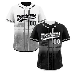 Black White Reversible City Skyline Graffiti Stretch Baseball Jersey 1