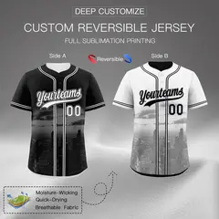 Black White Reversible City Skyline Graffiti Stretch Baseball Jersey 2