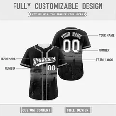 Black White Reversible City Skyline Graffiti Stretch Baseball Jersey 3