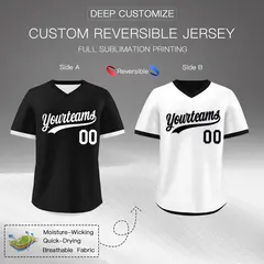 Black White Reversible Pullover Baseball Jersey 2