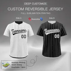 Black White Reversible Stripe Baseball Jersey 2