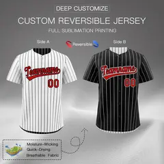 Black White Reversible Stripe Baseball Jersey 2