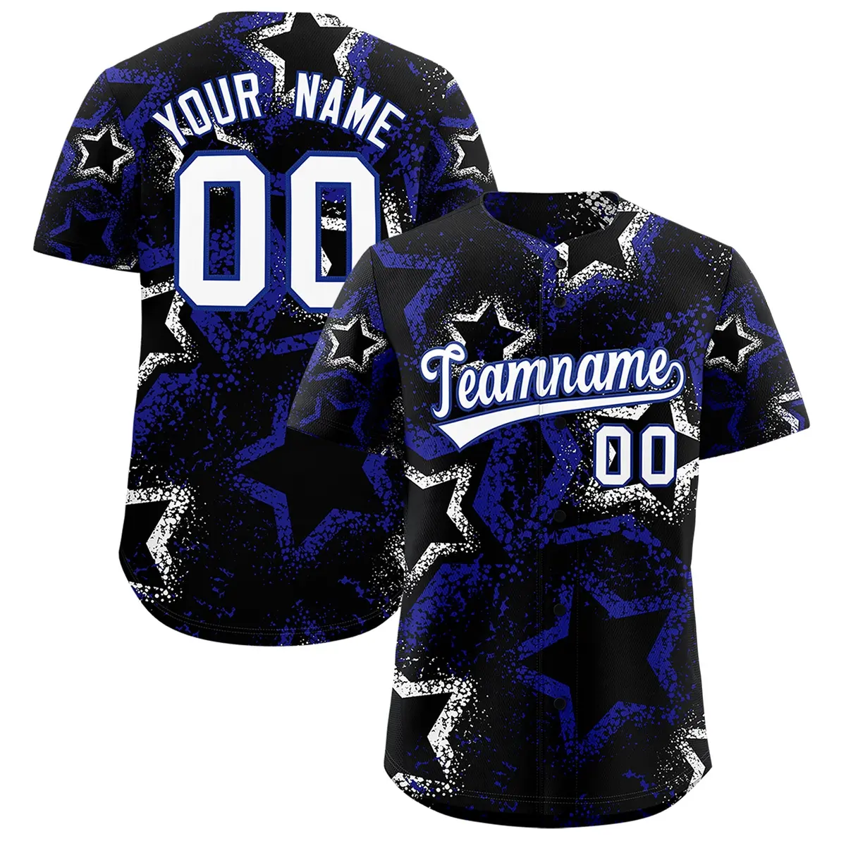 Black White Royal Blue Graffiti Star Ink Baseball Jersey