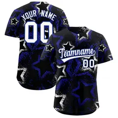 Black White Royal Blue Graffiti Star Ink Baseball Jersey 1