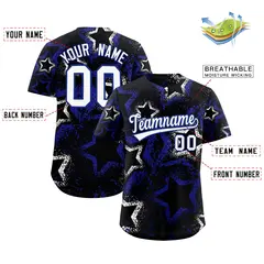 Black White Royal Blue Graffiti Star Ink Baseball Jersey 2