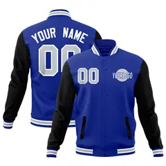 Black White Royal Blue Raglan Sleeve Cotton Letterman Jacket 1