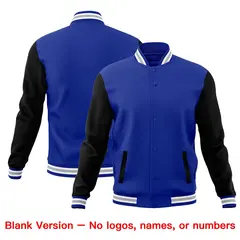 Black White Royal Blue Raglan Sleeve Cotton Letterman Jacket 6